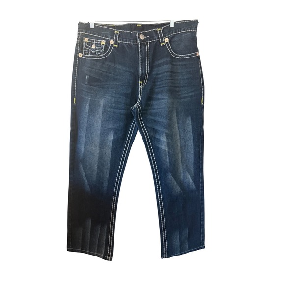 True Religion Ricky Super T Jeans Mens Size 42 Distressed Wash Denim - Picture 1 of 9